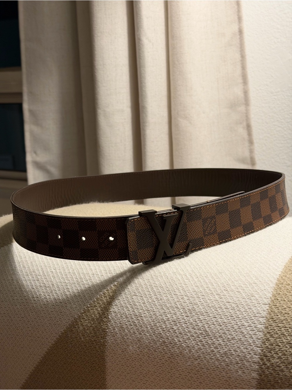 Louis Vuitton Brown Damier Canvas Men's Belt with Dark LV Buckle